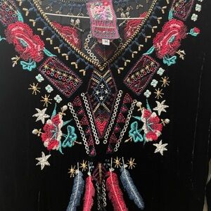 Johnny Was Black Velvet Dress and/or Top with Floral Embroidery